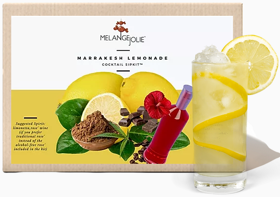 Mélange Jolie Marrakesh Lemonade Cocktail SipKit™ featuring lemons, dark chocolate, and cocktail accessories.